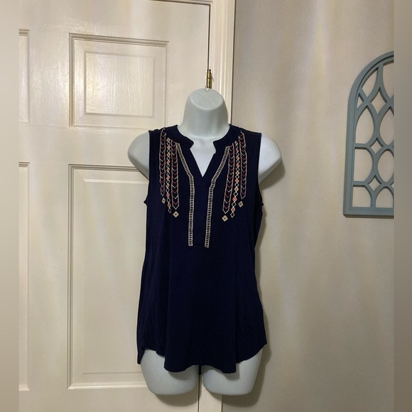 Cable & Gauge Tops - Cable & Gauge Navy Embroidered Blouse